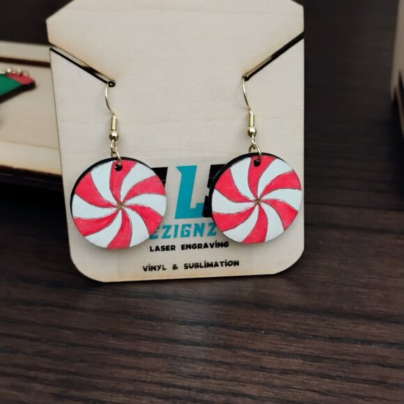 Round Peppermint Dangle Earrings - Picture 4 of 4